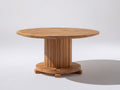 Mesas de jardín de madera maciza 150 x 150 x 76 cm - madera natural - mesa redonda con tablero de lamas y base central cilíndrica