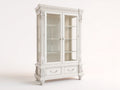 Vitrina de madera con 2 puertas de cristal y 2 cajones 110 x 45 x 190 cm - Blanco marfil - Diseño clásico ornamentado con estantes de exposición