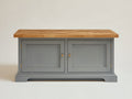 Aparadores de madera manufacturada 140x45x80 cm - Gris-Madera natural - Diseño clásico con 2 puertas y tablero superior de madera