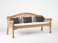 Bancos de jardín de madera maciza 175 x 60 x 95 cm - madera natural y beige - banco largo con respaldo curvo de lamas y asiento acolchado