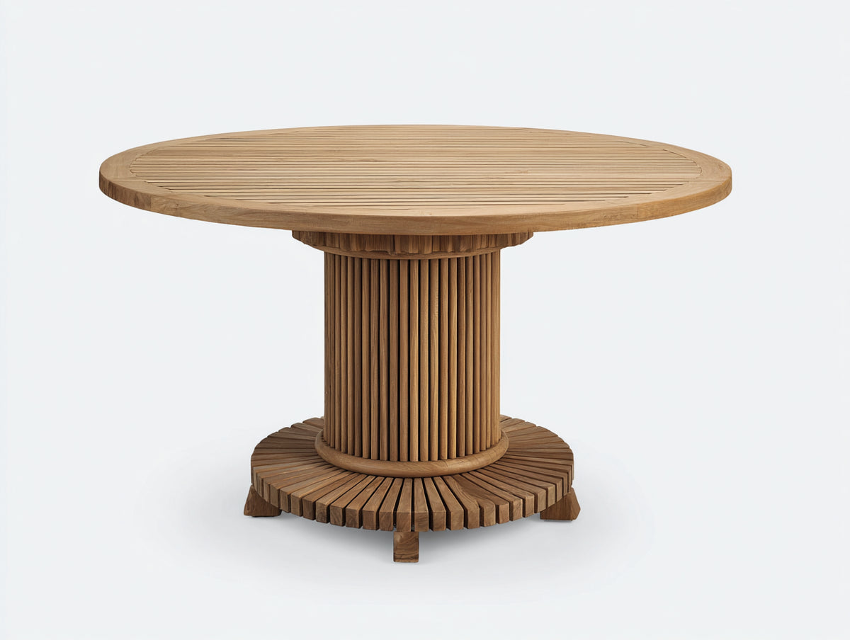 Mesas de jardín de madera maciza 120x120x75 cm - Marrón natural - Mesa redonda con base central