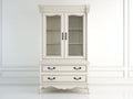 Vitrina de 2 puertas de vidrio y 2 cajones 100x42x198 cm - blanco marfil - diseño clásico con patas curvas