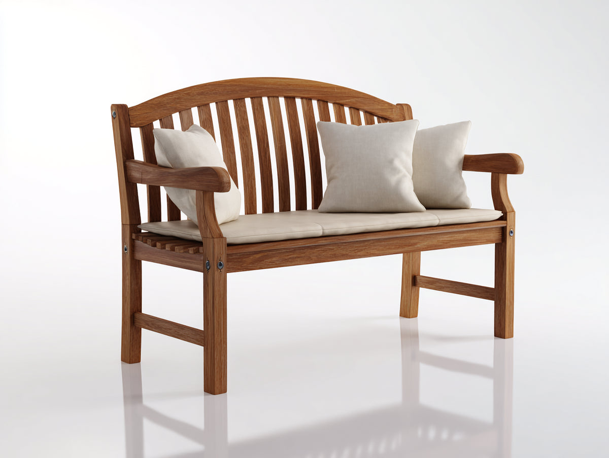 Bancos de jardín de madera maciza 135 x 58 x 94 cm - marrón nogal - banco con respaldo curvo de lamas y asiento acolchado