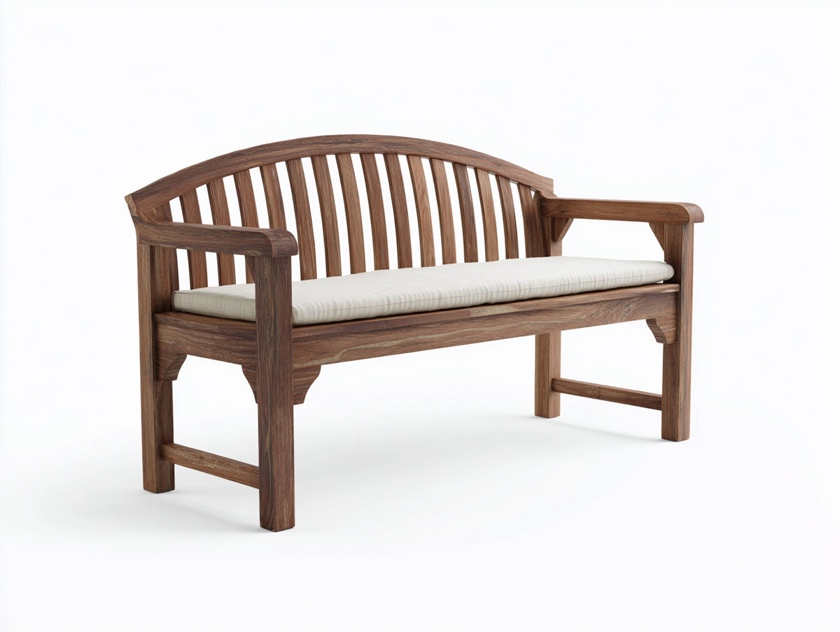 Bancos de jardín de madera maciza 130x58x88 cm - Marrón nogal-Blanco crema - Diseño clásico con respaldo curvo y cojín de asiento