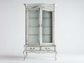 Vitrina de madera manufacturada 100x42x185 cm - Blanco envejecido - Diseño clásico con 2 puertas de vidrio y 2 cajones
