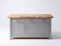 Aparadores de madera con 2 puertas y 2 cajones 150 x 45 x 90 cm - Gris-Madera natural - Diseño moderno con encimera de madera y tiradores metálicos