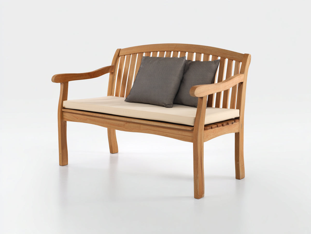 Bancos de jardín de madera maciza 128x60x88 cm - Madera natural-Beige - Diseño clásico con respaldo de listones y cojín de asiento