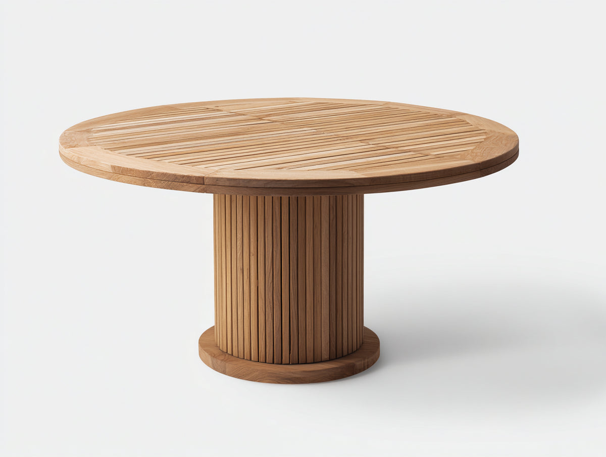 Mesas de jardín de madera maciza 150x150x75 cm - Marrón claro - Mesa redonda con base central