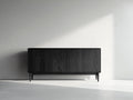 Mueble recibidor de madera con 4 puertas 160 x 40 x 78 cm - Negro - Diseño moderno con acabado de veta y patas elevadas