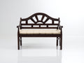 Bancos de jardín de madera maciza 125 x 56 x 96 cm - marrón oscuro y beige - banco con respaldo decorativo y asiento acolchado