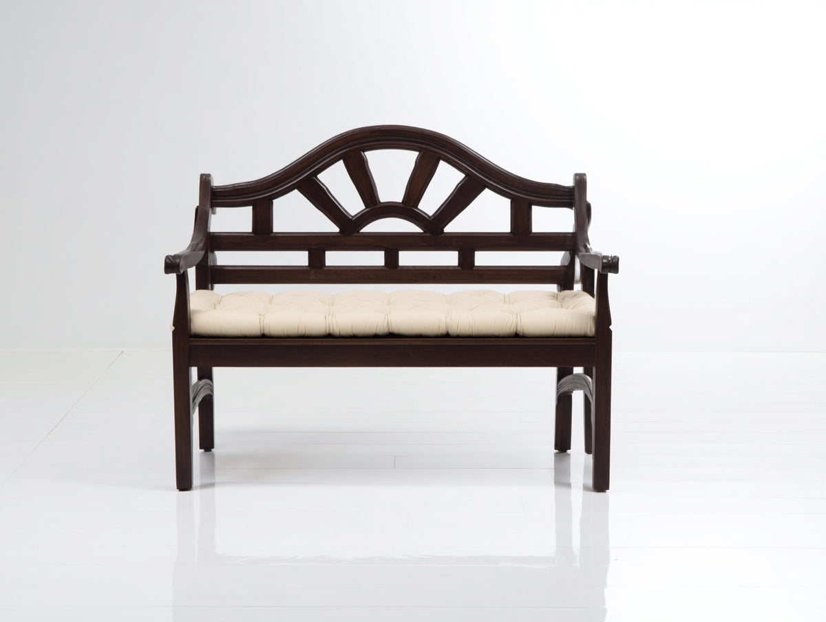 Bancos de jardín de madera maciza 125 x 56 x 96 cm - marrón oscuro y beige - banco con respaldo decorativo y asiento acolchado