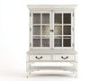 Vitrina 110 x 45 x 198 cm - madera blanco envejecido - diseño clásico con 2 puertas de vidrio y 2 cajones