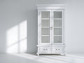 Vitrina de madera 112 x 46 x 190 cm - blanco - con 2 puertas de cristal 2 cajones y estantes interiores