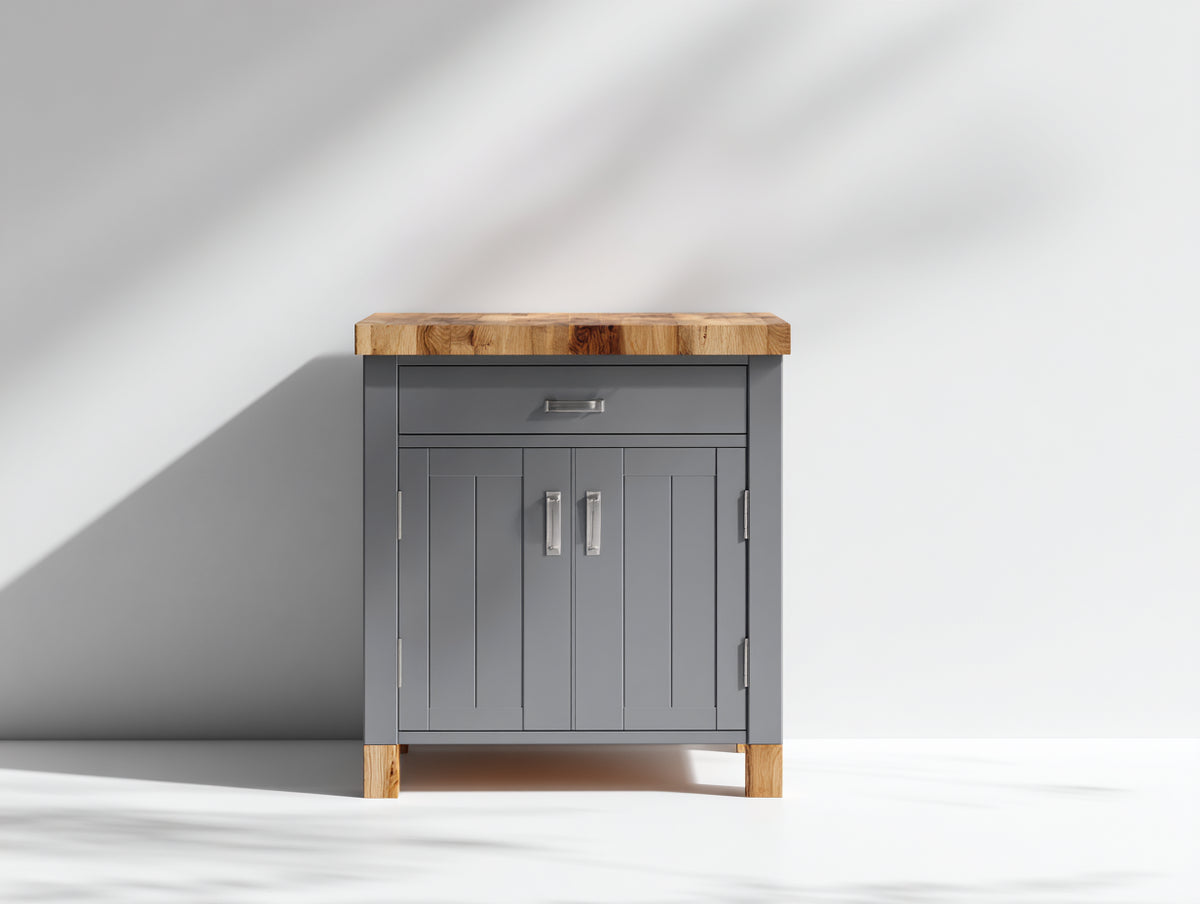 Aparadores de madera manufacturada 90x40x90 cm - Gris-Madera natural - Diseño moderno con 2 puertas y 1 cajón