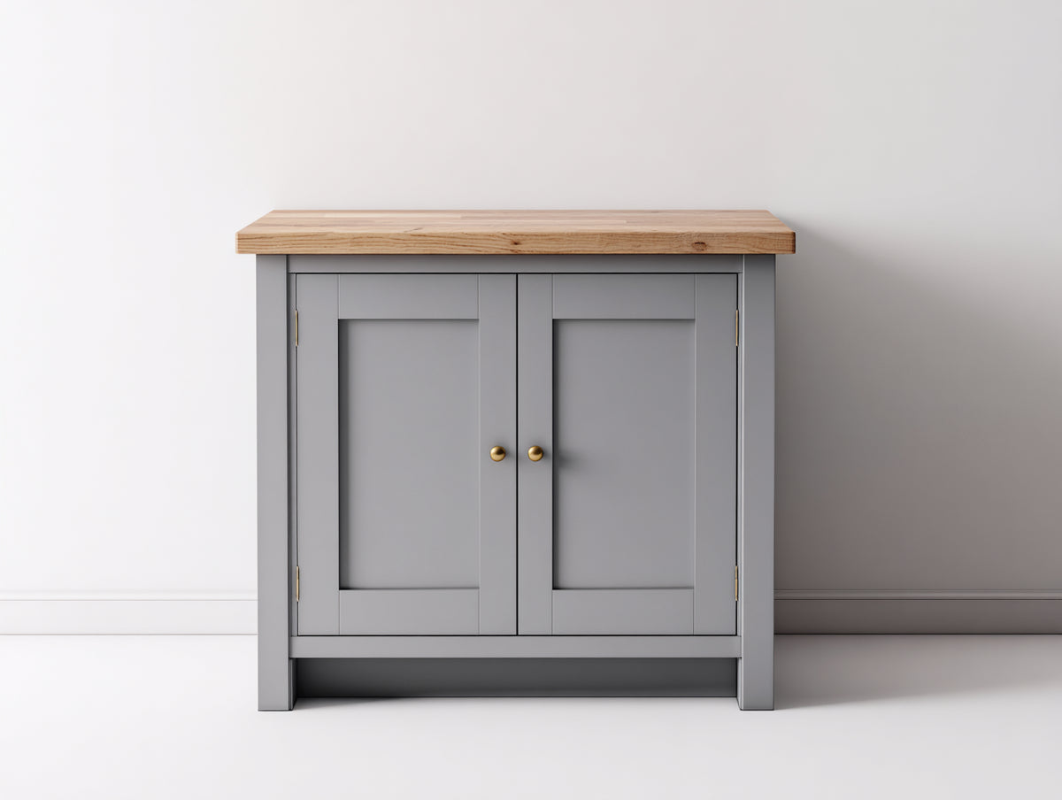 Aparadores de 2 puertas 100x40x88 cm - gris y madera natural - diseño moderno con tiradores dorados