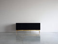 Mueble recibidor de madera manufacturada 160x40x75 cm - Negro-Dorado - Diseño moderno con 4 puertas y patas metálicas