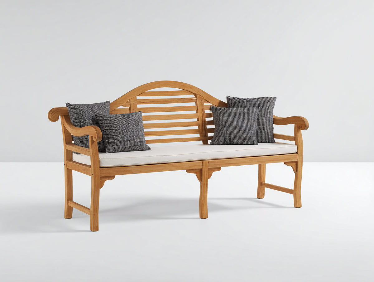 Bancos de jardín de madera maciza 180x62x95 cm - Marrón natural - Diseño clásico con asiento acolchado