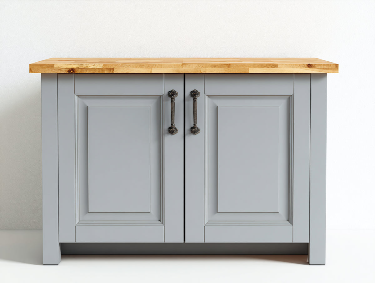 Aparadores 120 x 42 x 88 cm - madera gris claro y encimera de madera natural - diseño clásico con 2 puertas