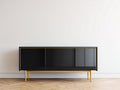 Mueble recibidor 160 x 42 x 78 cm - acabado negro brillante y metal dorado - diseño moderno con 3 puertas