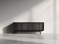 Mueble recibidor 170 x 42 x 75 cm - madera marrón oscuro - diseño moderno con 4 puertas y patas elevadas