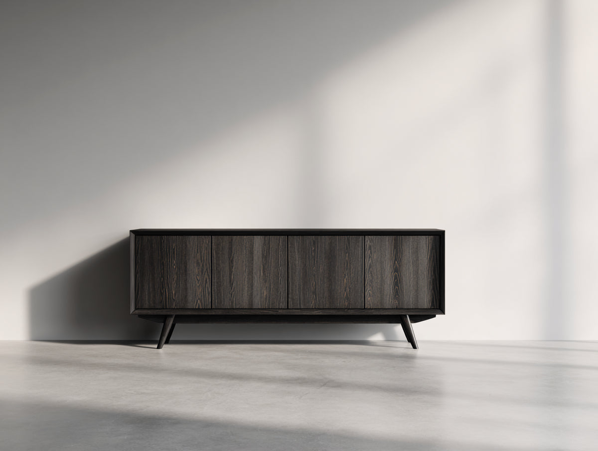 Mueble recibidor 170 x 42 x 75 cm - madera marrón oscuro - diseño moderno con 4 puertas y patas elevadas