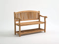 Bancos de jardín de madera maciza 130 x 55 x 92 cm - madera natural - banco con respaldo de lamas brazos curvos y estante inferior